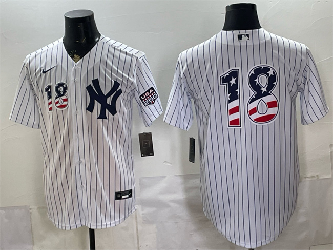 Men's New York Yankees #18 Johnny Damon White 2026 USA 250 Fourth of July Home Stadium Stitched Baseball Jersey Men's New York Yankees #18 Johnny Damon White 2026 USA 250 Fourth of July Home Stadium Stitched Baseball Jersey